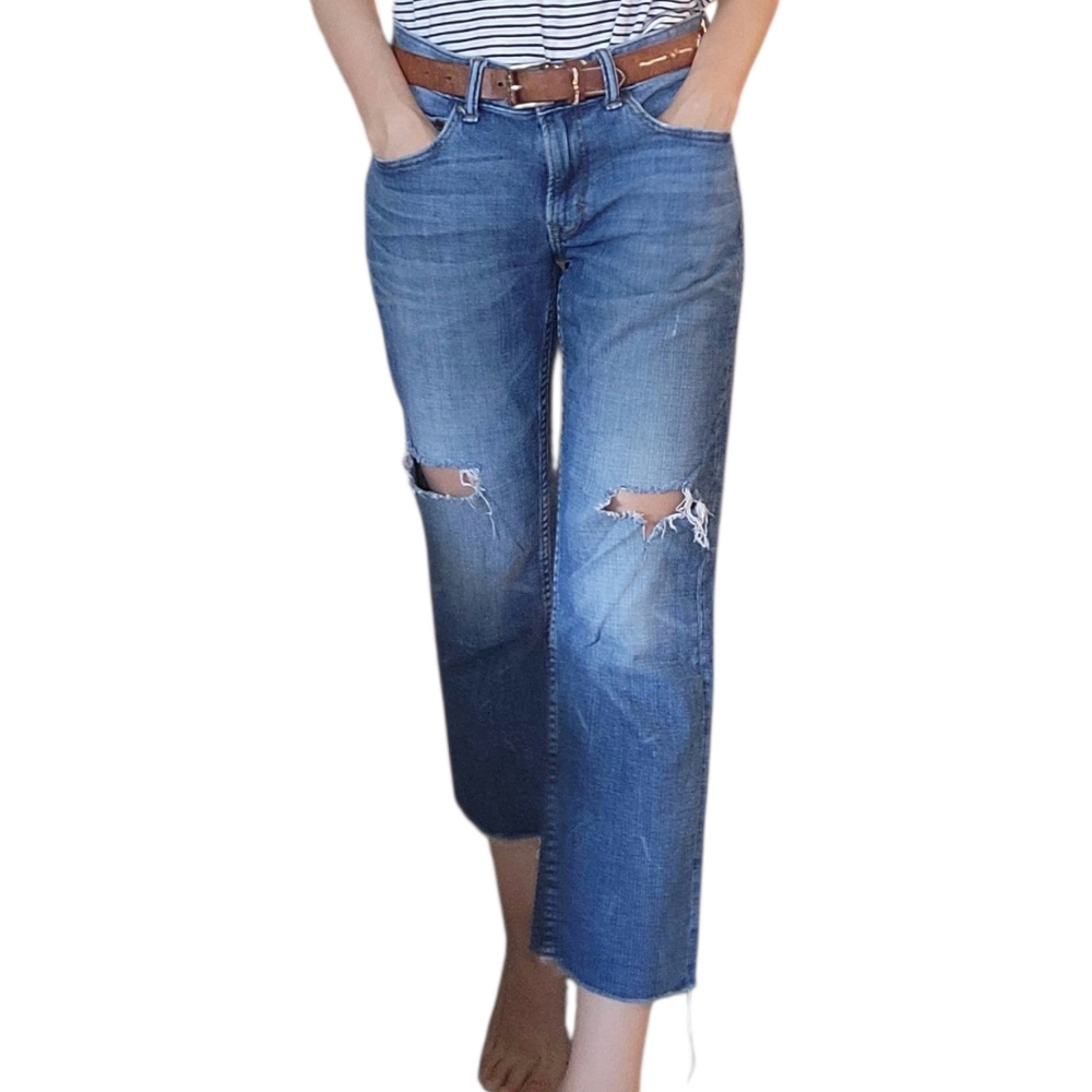 Banana Republic Slouchy Straight Cropped Ankle Jean distressed 27 Y2K